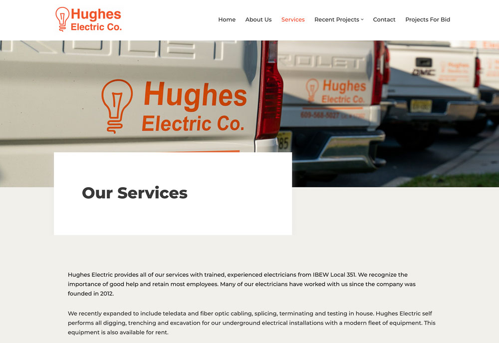 Hughes Electric web design by 11th Floor creative group